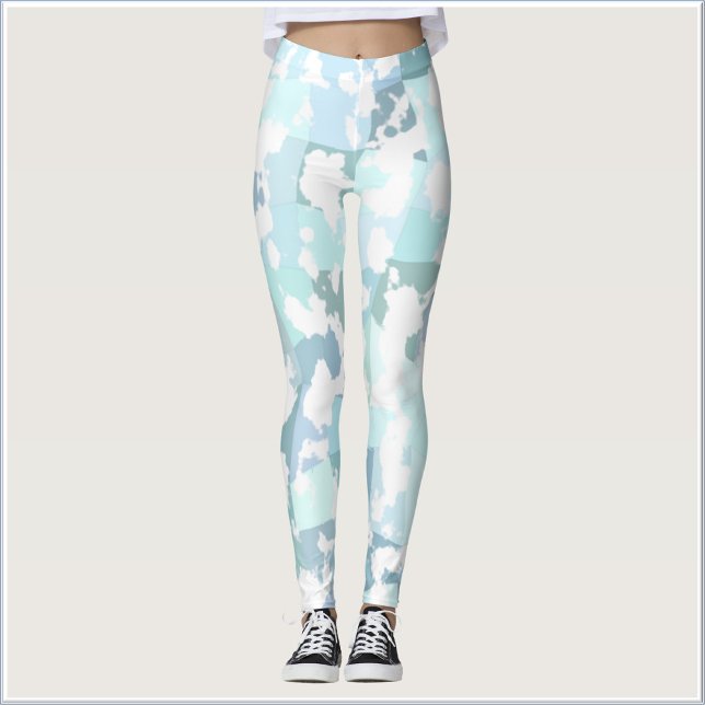 Modern Blue Gray and White Abstract Geometric Leggings (Creator Uploaded)