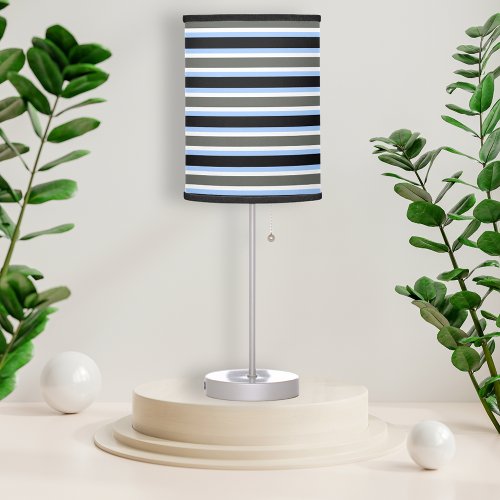 Modern Blue Gray Black Stripes Table Lamp