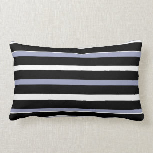 Modern blue gray black white horizontal stripes lumbar pillow