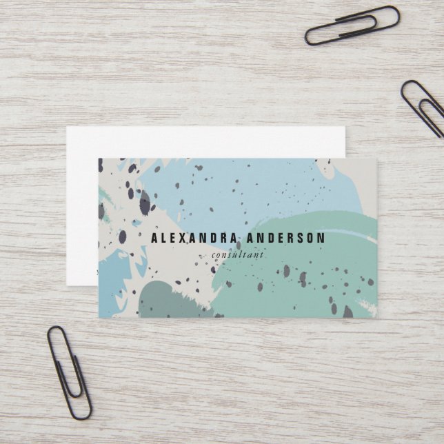 Modern Blue Gray Brush Strokes Business Card (Front/Back In Situ)