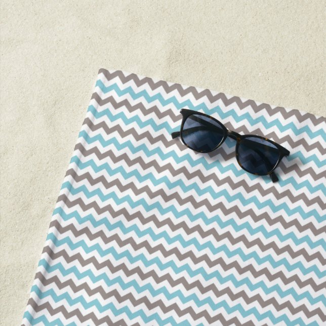 Modern Blue Gray Chevron Pattern Beach Towel (In Situ)