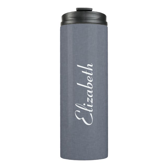 Modern Blue Gray Faux Linen Design Thermal Tumbler (Front)