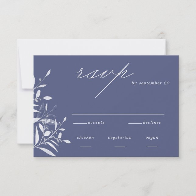 Modern Blue Gray Foliage Wedding RSVP Card  (Front)