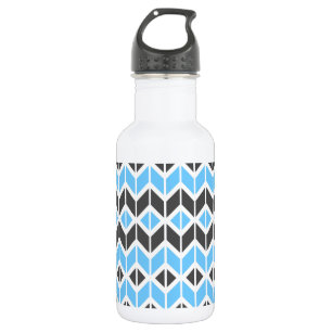Modern Blue Gray Geometric Herringbone Pattern Stainless Steel Water Bottle