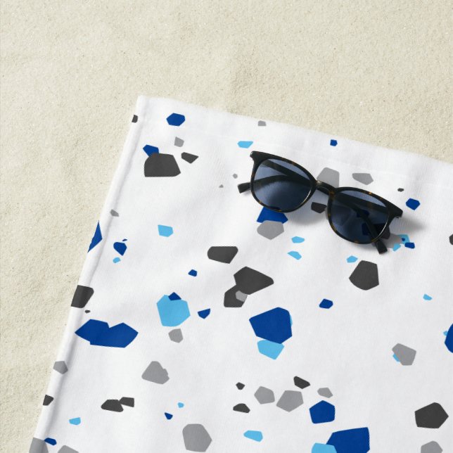Modern Blue Gray Geometric Terrazzo Pattern Beach Towel (In Situ)