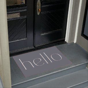 Modern Blue Gray Hand Scripted Hello Welcome Doormat