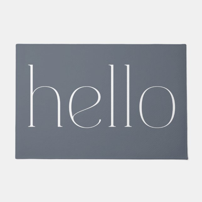 Modern Blue Gray Hand Scripted Hello Welcome Doormat (Front)