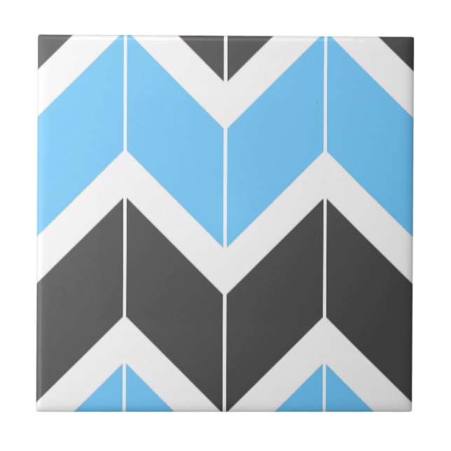Modern Blue Gray Herringbone Chevron Pattern Ceramic Tile (Front)