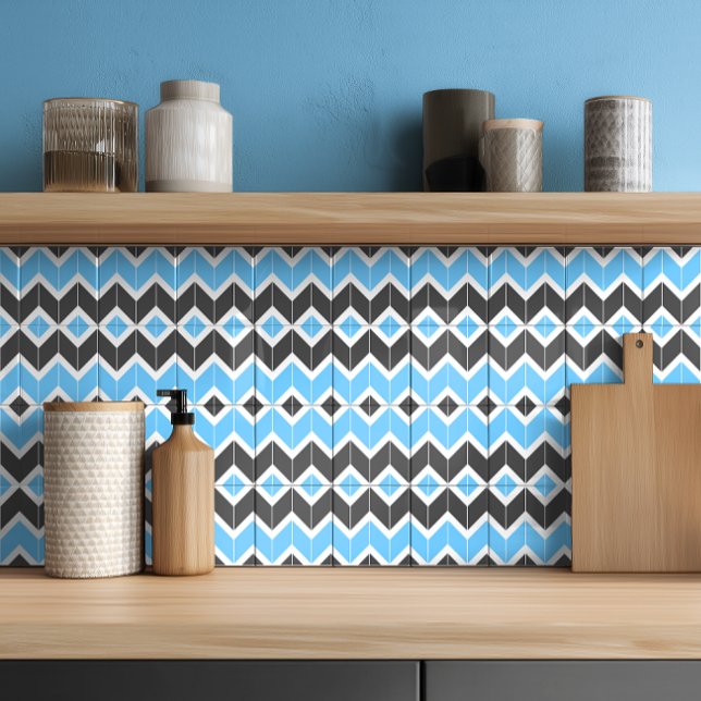 Modern Blue Gray Herringbone Chevron Pattern Ceramic Tile (Creator Uploaded)