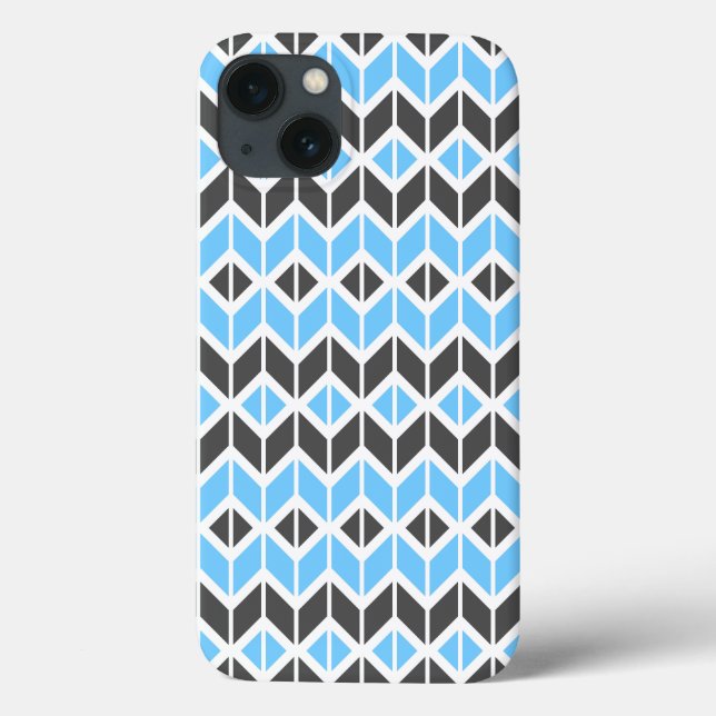 Modern Blue Gray Herringbone Geometric  Case-Mate iPhone Case (Back)