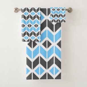 Modern Blue Gray Herringbone Geometric Pattern Bath Towel Set