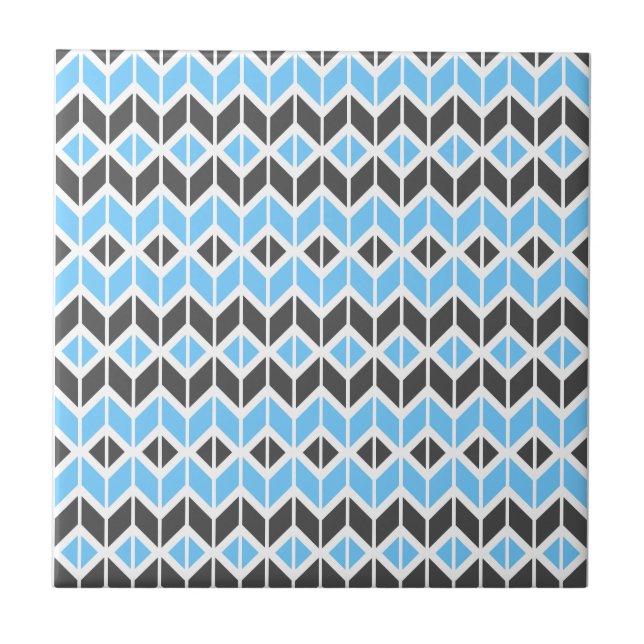 Modern Blue Gray Herringbone Geometric Pattern Ceramic Tile (Front)