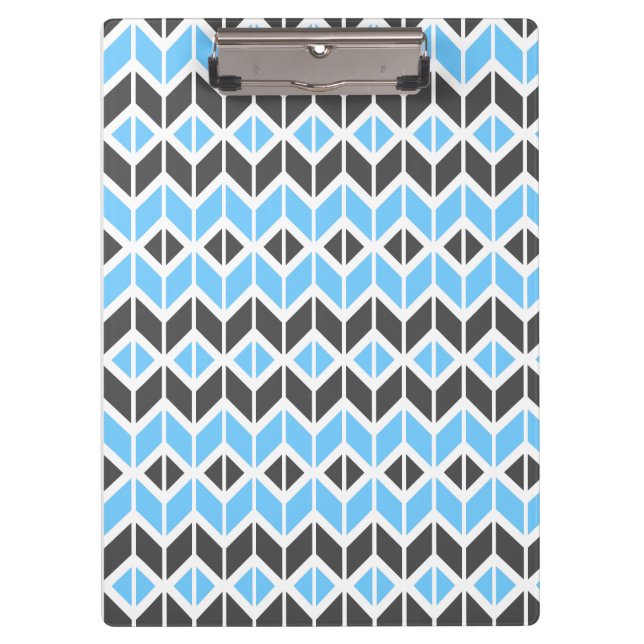 Modern Blue Gray Herringbone Geometric Pattern Clipboard (Front)