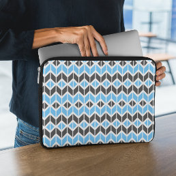 Modern Blue Gray Herringbone Geometric Pattern Laptop Sleeve