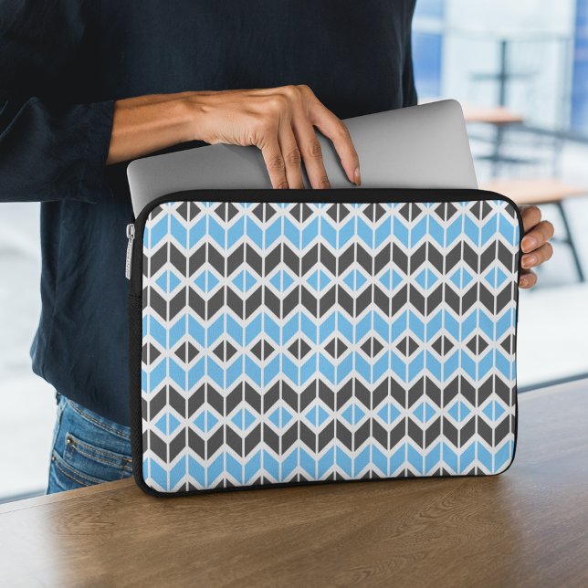 Modern Blue Gray Herringbone Geometric Pattern Laptop Sleeve (Creator Uploaded)