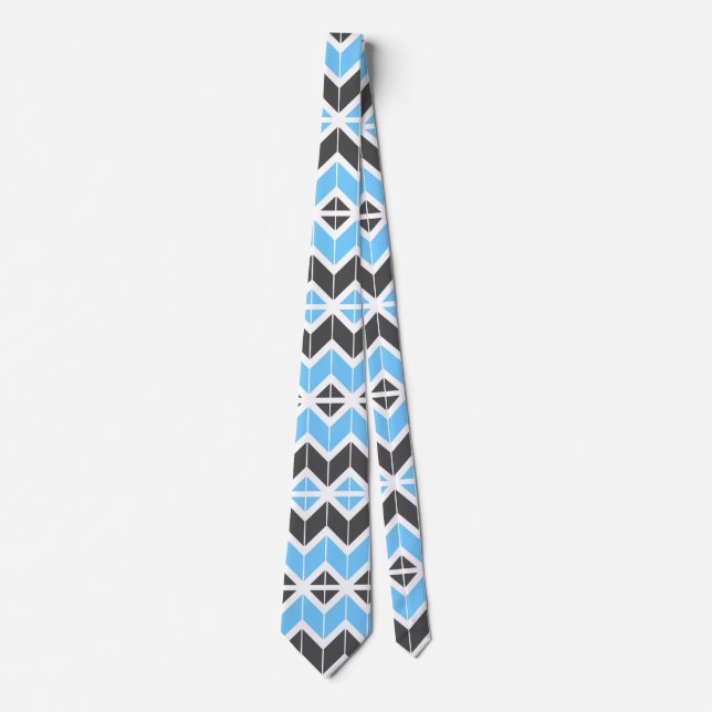 Modern Blue Gray Herringbone Geometric Pattern Neck Tie (Front)
