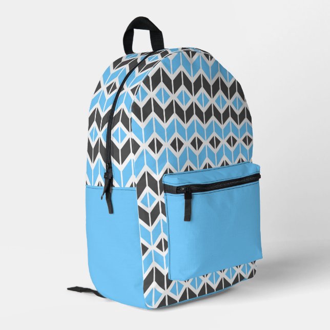 Modern Blue Gray Herringbone Geometric Pattern Printed Backpack (Back Corner Left)
