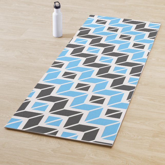 Modern Blue Gray Herringbone Geometric Pattern Yoga Mat (In Situ)