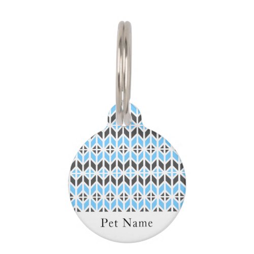 Modern Blue Gray Herringobone Geometric Name Pet ID Tag