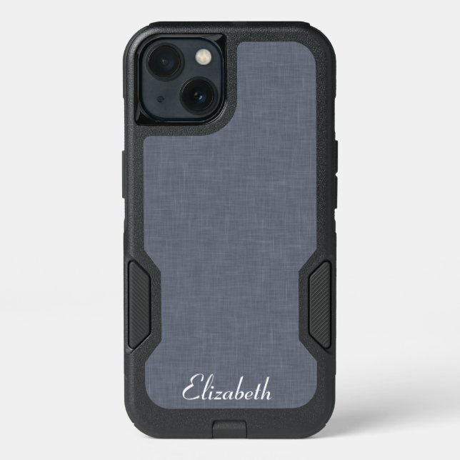 Modern Blue Gray Linen Pattern Otterbox iPhone Case (Back)