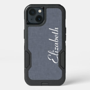 Modern Blue Gray Linen Pattern iPhone 13 Case