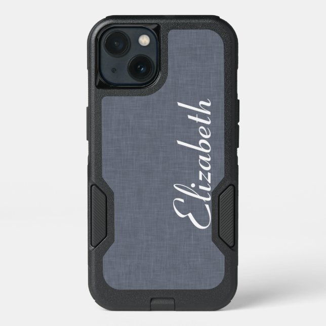 Modern Blue Gray Linen Pattern Otterbox iPhone Case (Back)