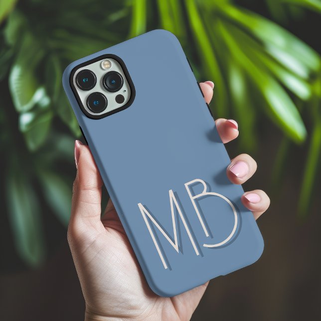 Modern Blue Gray Monogram Initials Contemporary Case-Mate iPhone Case (Creator Uploaded)