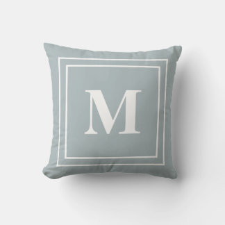 Modern Blue Gray Monogram Throw Pillow