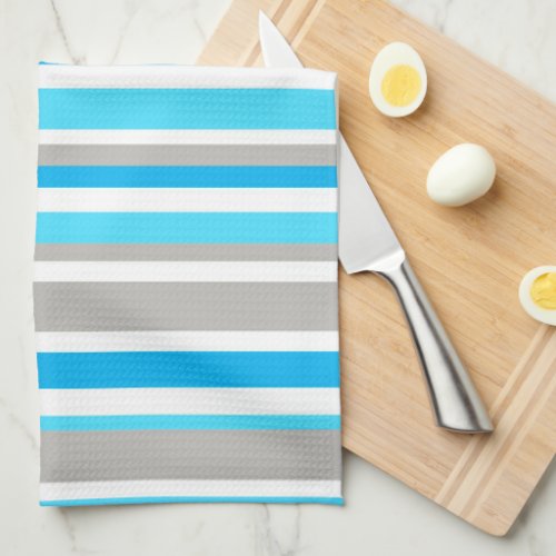 Modern Blue Gray Stripe Pattern Kitchen Towel