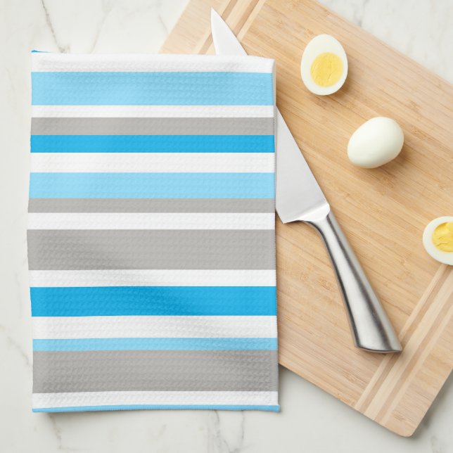 Modern Blue Gray Stripe Pattern Kitchen Towel (Quarter Fold)