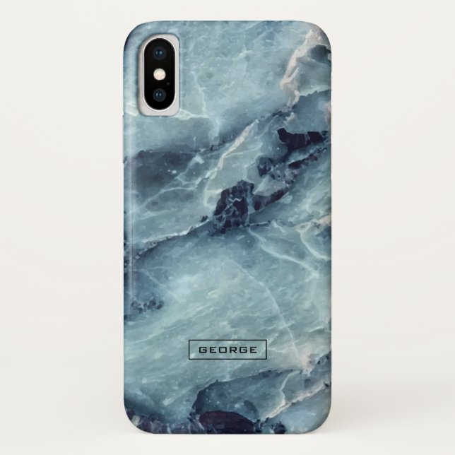 Modern blue-gray trendy faux marble texture Case-Mate iPhone case (Back)