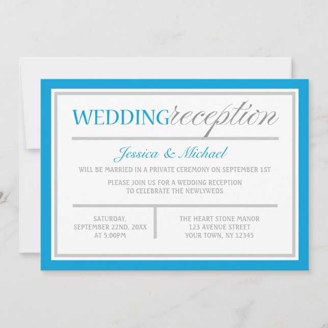 Modern Blue & Gray Wedding Reception Invitation (Front)