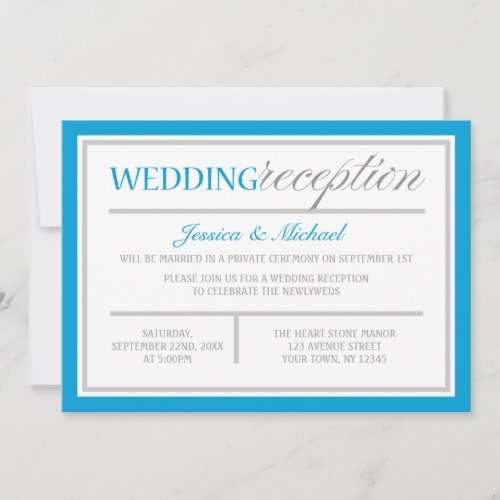 Modern Blue &amp; Gray Wedding Reception Invitation