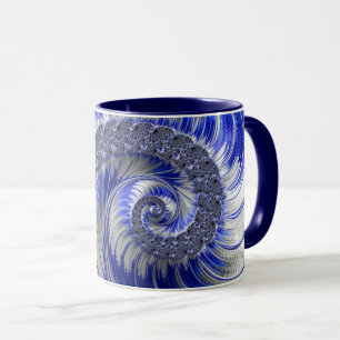 Modern Blue Gray White Spiral Fractal Mug