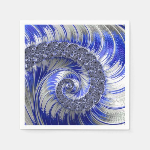 Modern Blue Gray White Spiral Fractal Napkins