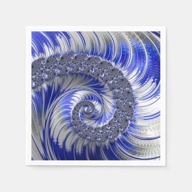 Modern Blue Gray White Spiral Fractal Napkins (Front)