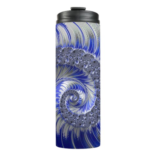 Modern Blue Gray White Spiral Fractal Thermal Tumbler