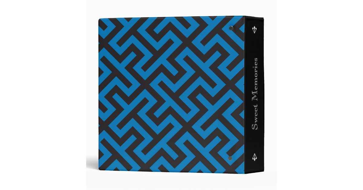 Modern blue greek key geometric patterns monogram binder | Zazzle