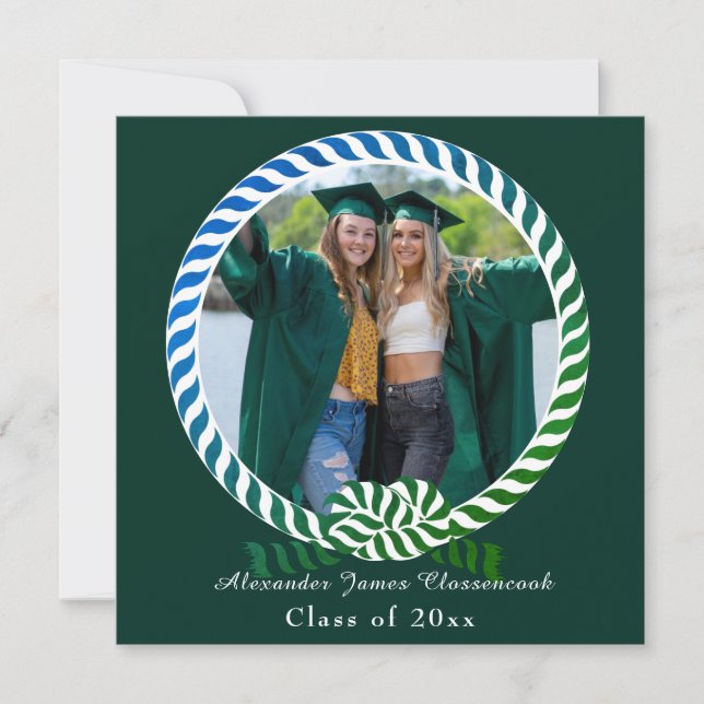 Modern Blue Green 1 Photo Graduation  Announcement (Front)