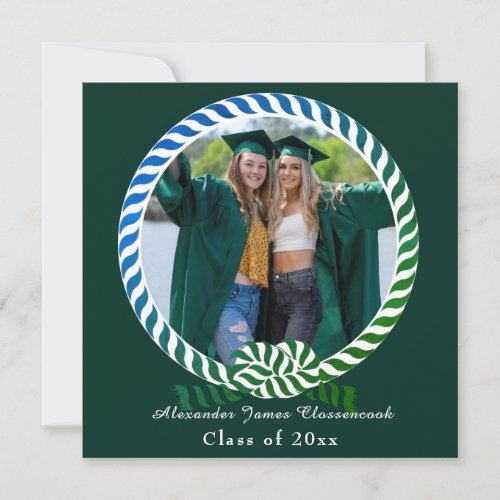 Modern Blue Green 1 Photo Graduation  Announcement