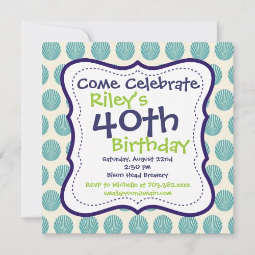 Modern Blue Green 40th Birthday Party Invitation
