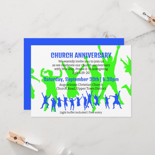 Modern Blue Green CHURCH ANNIVERSARY  Invitation (Front/Back In Situ)