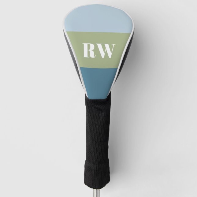 Modern Blue Green Color Block Monogram Golf Head Cover (Front)