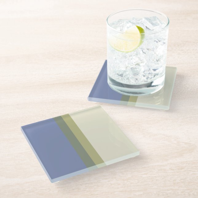 Modern Blue Green Cream Color Block Glass Coaster (Angled)