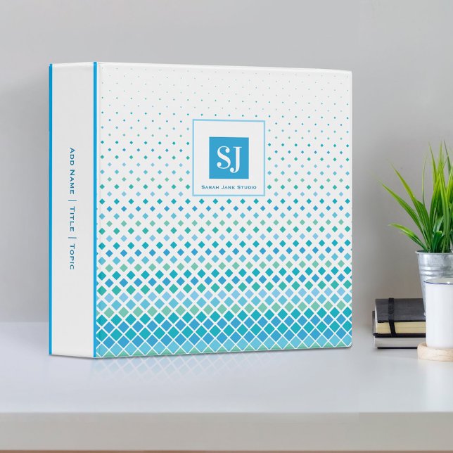 Modern Blue Green Diamond Monogram Custom Binder (Creator Uploaded)