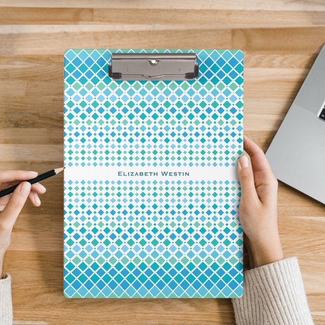 Modern Blue Green Diamond Pattern Clipboard (Creator Uploaded)