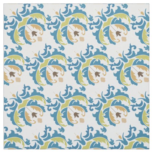 Modern Blue Green Floral Custom Fabric