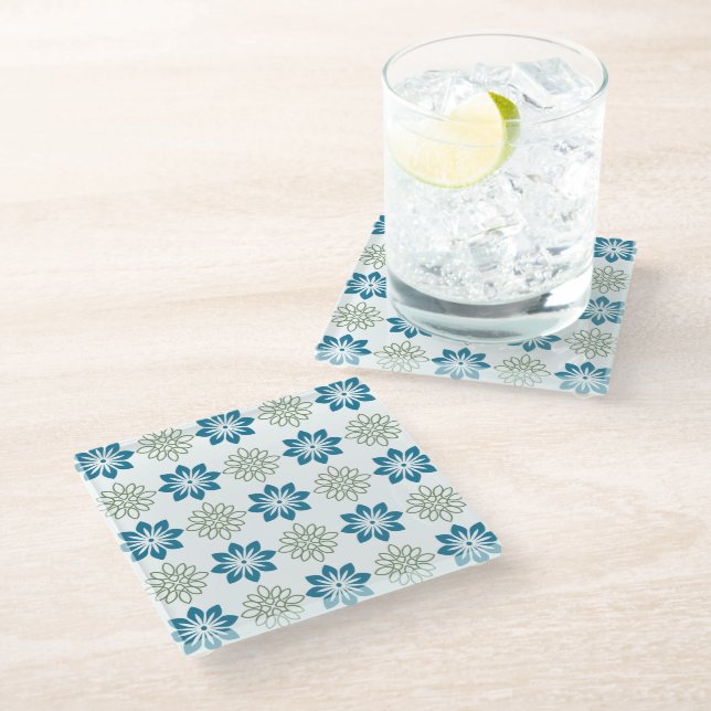Modern Blue  & Green Floral Harmony Coaster (Angled)