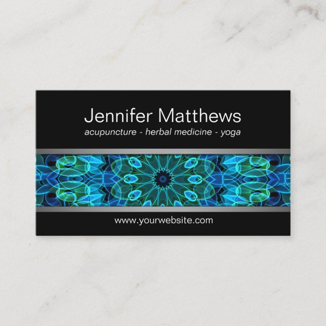 Modern Blue & Green Gems mandala Business Card (Front)