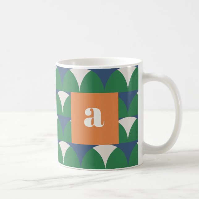 Modern blue green geometric retro personalized cof coffee mug (Right)